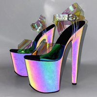 20CM / 8 pouces TPU supérieur femmes mode exotique haut talon plate-forme Peep Toe bride à la cheville sandale pôle chaussures de danse