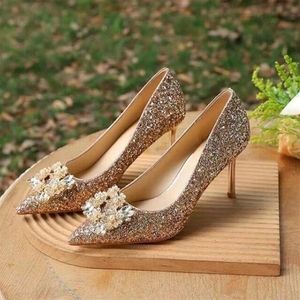 Luxury Shiny for Women Wholesale Custom Female High <b>Heels</b> Bridal Bridesmaid <b>Heel</b> Sandals Gold Dress Shoes - Product Image 2
