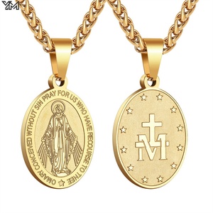 Collar con Colgante Ovalado de la <span class=keywords><strong>Virgen</strong></span> María en Acero Inoxidable, Medalla de Retrato de Doble Cara Chapada en Oro, para Mujeres y Hombres - Product Image 1