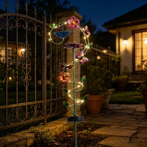 Mangeoire à oiseaux <span class=keywords><strong>solaire</strong></span> en fer forgé transfrontalière, lampe à piquer dans le sol, décoration de jardin et de cour, aménagement paysager, pelouse - Product Image 2