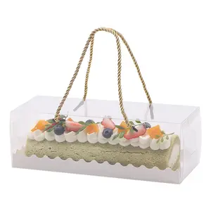 Grosir Paket Kotak Kue Swiss Roll Plastik Kertas Kartu Bening dengan Pegangan Kue