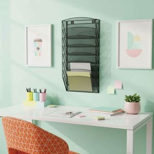 8 Sections Hanging Files Wall Mounted Metal <b>Mesh</b> File Document Organizer Magazine Holder Rack Organizer - Product Image 4