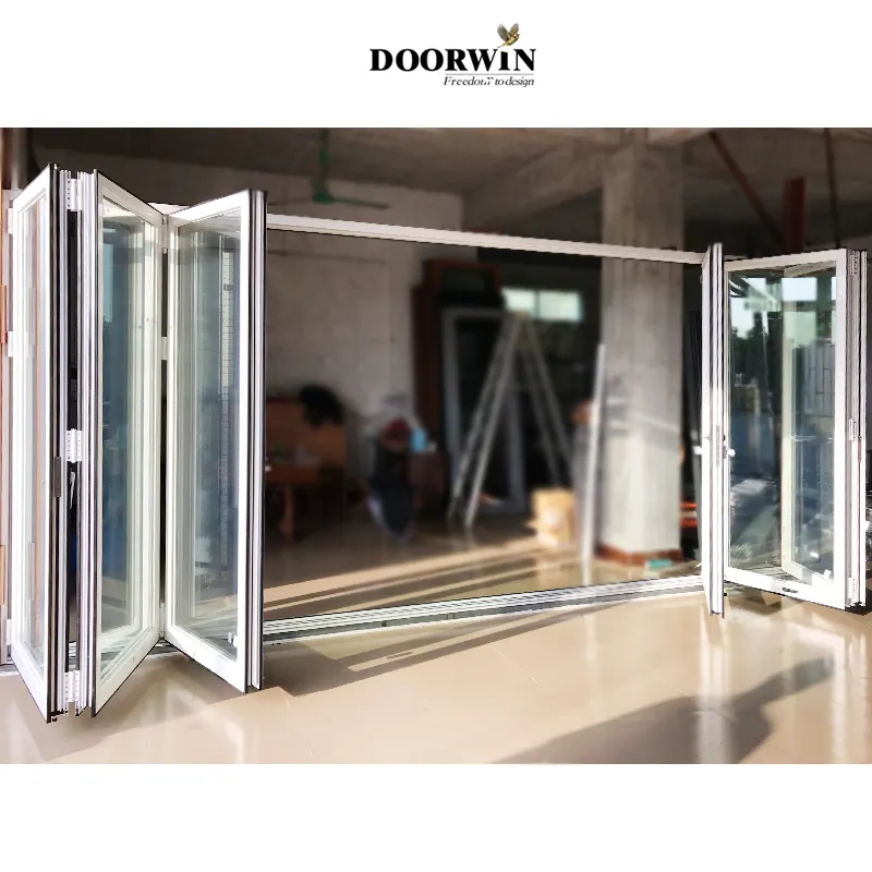 Sistema de aislamiento competitivo de fábrica Doorwin 2023 puertas plegables de pantalla corredizas de aluminio con doble triple acristalamiento