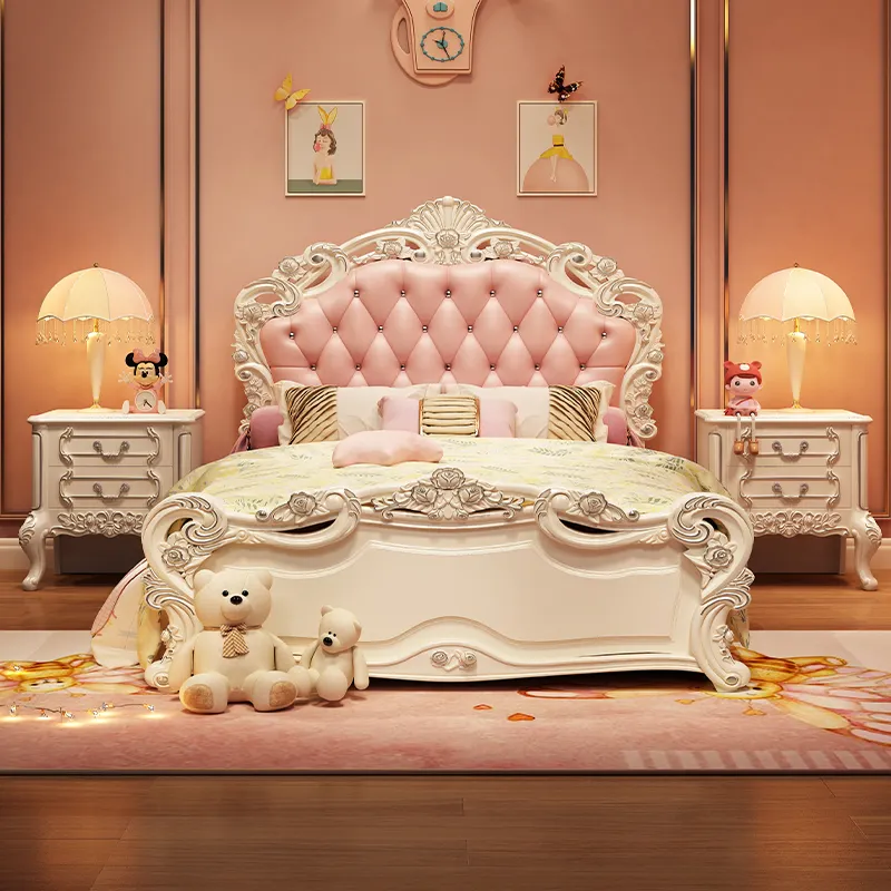 Современные детские кровати дизайн принцессы розовая кожаная кровать для детей спальня мебель Наборы