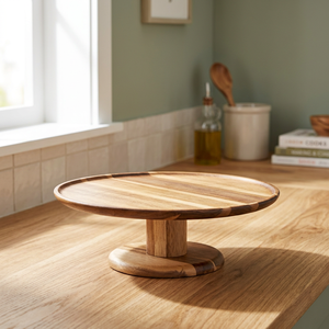 Ensemble de 8 supports à gâteau en bois d'acacia véritable à 1 niveau, écologiques, de qualité alimentaire, finition naturelle, compatibles lave-vaisselle et résistants à la chaleur, vente en gros - Product Image 1