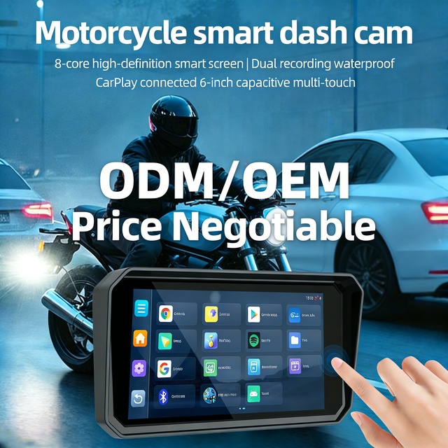 2026 Smart Motorcycle Display 6 Inch Touchscreen GPS Navigator Wireless CarPlay Android Auto IP67 Waterproof Moto Carplay OEM