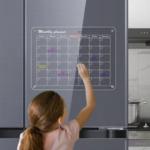 热销透明磁性钢化玻璃磁性冰箱日历干擦亚克力会议白板