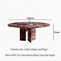Table à manger ronde en marbre Rosso Levanto, design créatif, base en dalles géométriques imbriquées, meubles de salle à manger