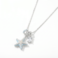Collar con Colgante de Estrella de Mar en Cobre, con Circonita Cuadrada y Esmalte, Serie Océano, Joyería de Moda para Mujer