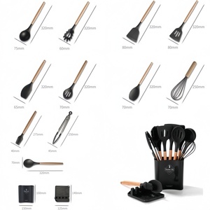 12-Piece Eco-Friendly Kitchen <b>Tools</b> Set Beech Wood Handle <b>Silicone</b> Cooking Utensils with Plastic Rest Holder for Cooking - Product Image 5