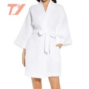 TUOYI Women Waffle Robe hotel di alta qualità Unisex 100% cotone waffle accappatoio respira liberamente accappatoio