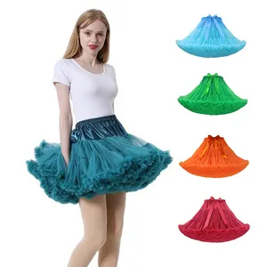 Factory Direct Mini Dance Layered Fluffy Cheap Adult Pettiskirt Tutu Skirt with Ruffled Trim