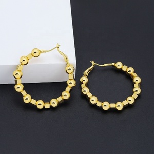 Boucles d'oreilles créoles JXX en plaqué or 24 carats pour femme, bijoux perlés, créoles plaquées or, vente en gros - Product Image 4