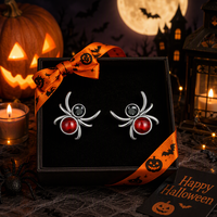 Boucles d'oreilles clous tendance en argent sterling 925 QX, motif araignée noire et rouge, zircon, collection Halloween, bijoux pour femme