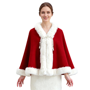Women Comfort Faux Fur Shawl Wrap Warm Coat with Fluffy Trim Warm Cloak for Formal Occasions Party Wedding - Product Image 1