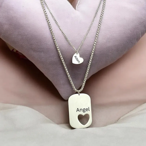 Set Collana con Ciondolo a Cuore Inciso Personalizzato in Acciaio Inossidabile, Targhette per Cani, Gioielli Personalizzabili per Coppie, Regalo di San Valentino - Product Image 3