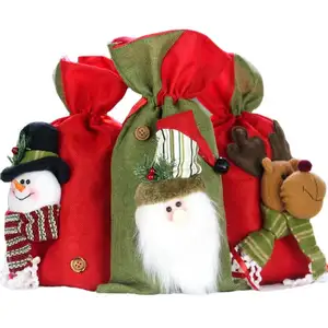 Hot sale drawstring small linen eco friendly gift bags christmas ornaments storage bag