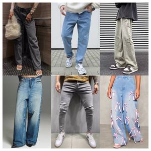 Celana Jeans Pria Katun Berkualitas Tinggi 2025 Kasual Hitam Abu-abu Patchwork Vintage Wash Custom Flares untuk Pria Harga Grosir Murah - Product Image 1