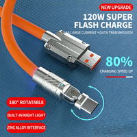 Câble de charge USB pour téléphone portable en alliage de zinc 120W, rotation à 180°, conducteur en cuivre pur, gaine en silicone, charge super rapide Type-C