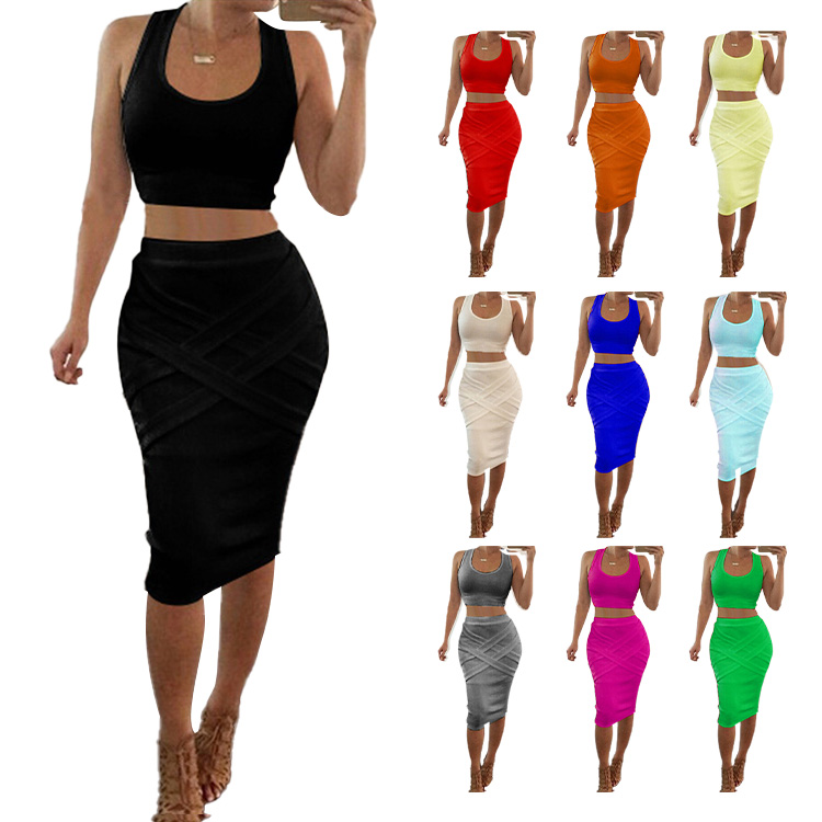 Оптовая продажа, лето 2021, удивительный комплект из 2 предметов с юбкой и бюстгальтером, короткий топ, женские облегающие комплекты из двух предметов