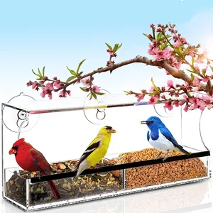 Petdom Rechthoek Acryl Bird Feeder Clearview Window Bird Feeder Pet Bowls & Feeders Voor Wilde Vogels Met Sterke Zuignappen