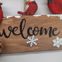 Décoration murale rustique en bois moderne, panneau de bienvenue avec oiseau évêque rouge, pour porte d'entrée, en bois de pin fait main