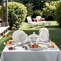Service de table rond moderne en porcelaine fine (60 pièces) avec bordure dorée pour 12 personnes – Idéal pour les cadeaux d'affaires