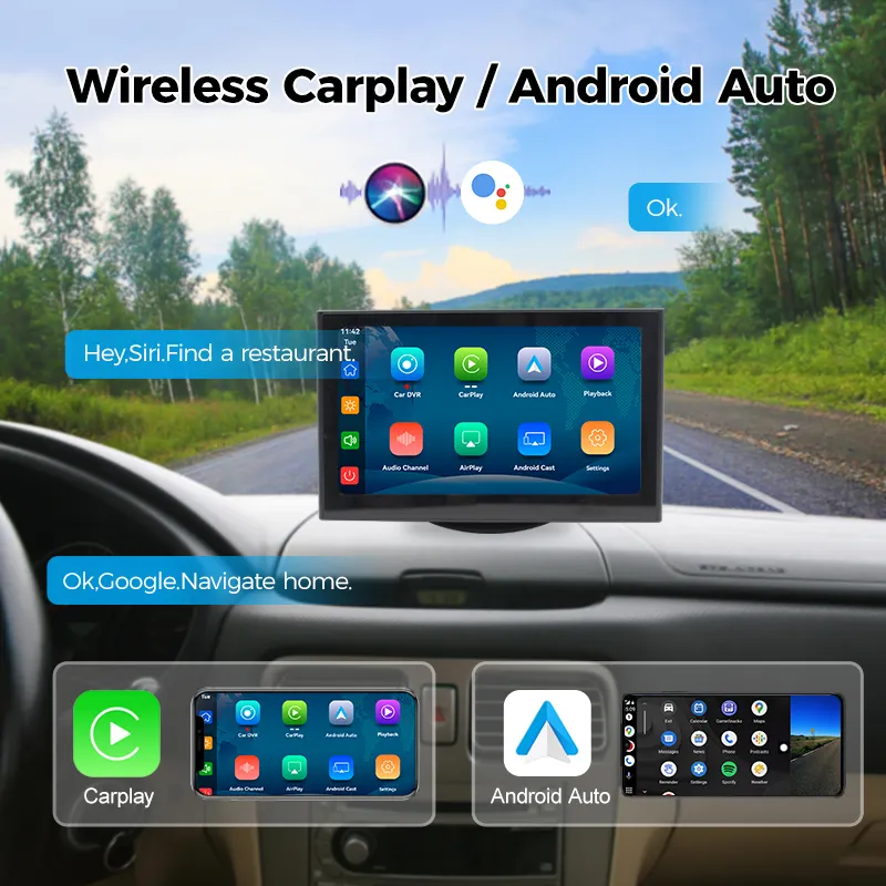 7 Inch Carplay Monitor Touch Screen Universal Portable Wireless Android Auto Wifi Car Play Radio Stereo DVD Player