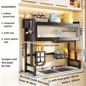 Estante organizador ajustable de acero sobre el fregadero gabinete extensible estante de almacenamiento estante de secado plato estante <span class=keywords><strong>para</strong></span> platos con cubierta <span class=keywords><strong>para</strong></span> Cocina - Product Image 4
