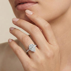 Women's 2 Carat Lab Grown Luxury <b>Solitaire</b> Halo Pear Cut Engagement Diamond <b>Ring</b> 925 Sterling <b>Silver</b> Wedding Party Anniversary - Product Image 6