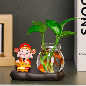 God Of Wealth Figurine With Hydroponic Glass Vase For <b>Desktop</b> Decoration Feng Shui Office Home Gift Chinese New Year - Product Image 1