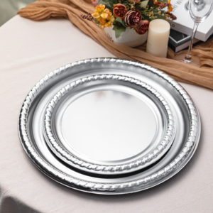Assiettes rondes jetables en PS, finition laminée, couleurs or et <span class=keywords><strong>argent</strong></span> personnalisables pour mariage, fête, hôtel, événement, vaisselle - Product Image 3