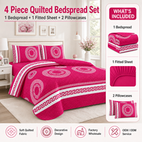 Ensemble de literie King Size 4 pièces, couvre-lit matelassé avec drap-housse et 2 taies d'oreiller