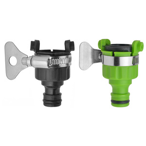 Connecteur de robinet universel 16mm, adaptateur de tuyau d'eau en acier inoxydable noir et vert pour utilisation en extérieur dans les tuyaux de jardin - Product Image 1