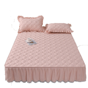 Soybean-padded <b>Fitted</b> <b>Sheet</b> Bed Skirt Integrated Dustproof Cover Set 0.9m Bed Solid Color Breathable Mattress Protector - Product Image 2