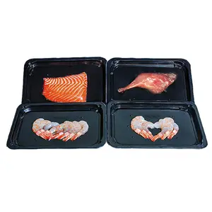 Disposable Fruit Vegetable Meat Plastic Food Packaging Fresh Meat Seafood Sushi Packaging Black Trays