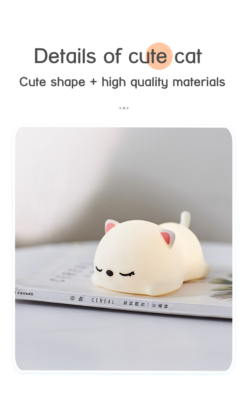 USB rechargeable cat silicone night light touch sensor LED lamp of bedroom the head of a bed with remote control children gifts