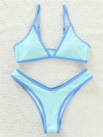 Ensemble de soutien-gorge triangle d'été et bas de bikini à coupe haute Spandex/Nylon Binding Trim 2-Piece Beachwear