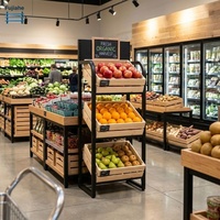 4-Tier metalen en houten displaystandaard, lange vloerstaande kruidenier met verstelbaar, zwaar retailrek voor thuis, keuken