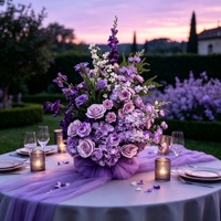 Boule de fleurs artificielles en soie violette réaliste pour centre de table, décorations pour réceptions de mariage et célébrations (vente en gros)