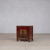 TaiLai Meuble d'appoint rustique de style chinoiserie, table de chevet orchidée peinte à la main effet vieilli, rangement écologique au design antique