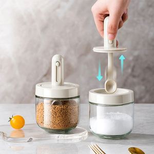 Cubierta de cuchara telescópica integrada de vidrio y plástico para cocina, ecológica, fácil de limpiar, blanca y verde, para especias y sal, directo de fábrica - Product Image 1
