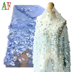 वायुसेना 2021 भव्य अफ्रीकी दुल्हन 3D के साथ फ्रेंच फीता कपड़े Tulle कढ़ाई फीता फूल, मोती, पत्थर शादी के लिए