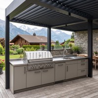 Meubles de cuisine extérieurs en acier inoxydable taupe haut de gamme sur mesure de l'usine Hyrley pour pergola avec barbecue à gaz et évier