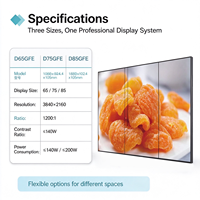 Televisi LCD LED 4K UHD 75 Inci dengan Bezel Kaca Temper 0,65MM Empat Sisi yang Sama, Sistem Splicing, Smart TV Multi-layar, Video Wall