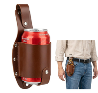 Porte-canette vintage en cuir PU avec passant de ceinture, support portable pour canettes de bière, soda et boissons, idéal pour le camping en extérieur, avec logo personnalisé