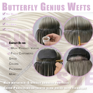 Extensions de cheveux Remy à double face, type Butterfly Genius Wefts, deux Genius Wefts combinés, un trou perforé au milieu, personnalisation, cuticule - Product Image 5