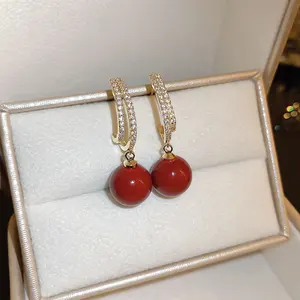 Hot Selling koreanische exquisite rote Perle baumeln Ohrringe für Frauen Modetrend glänzenden Strass edlen Schmuck Ohrringe