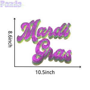 Kỳ nghỉ vá Mardi Gras tùy chỉnh bán buôn chữ lớn long lanh <span class=keywords><strong>sequin</strong></span> Chenille thêu sắt trên các bản vá lỗi cho quần áo - Product Image 2
