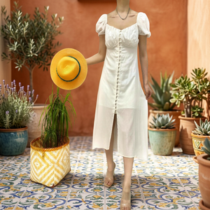 Vestido midi tejido blanco con cuello princesa y cintura natural - Elegante para fiestas - Product Image 3